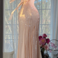 Glamorous Champagne Beaded Mermaid Prom Gown Spaghetti Strap Ruched Evening Dress DP8126