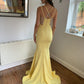 Elegant Mermaid Prom Dress Rhinestone Back Spaghetti Strap Formal Evening Gown with Train DP802