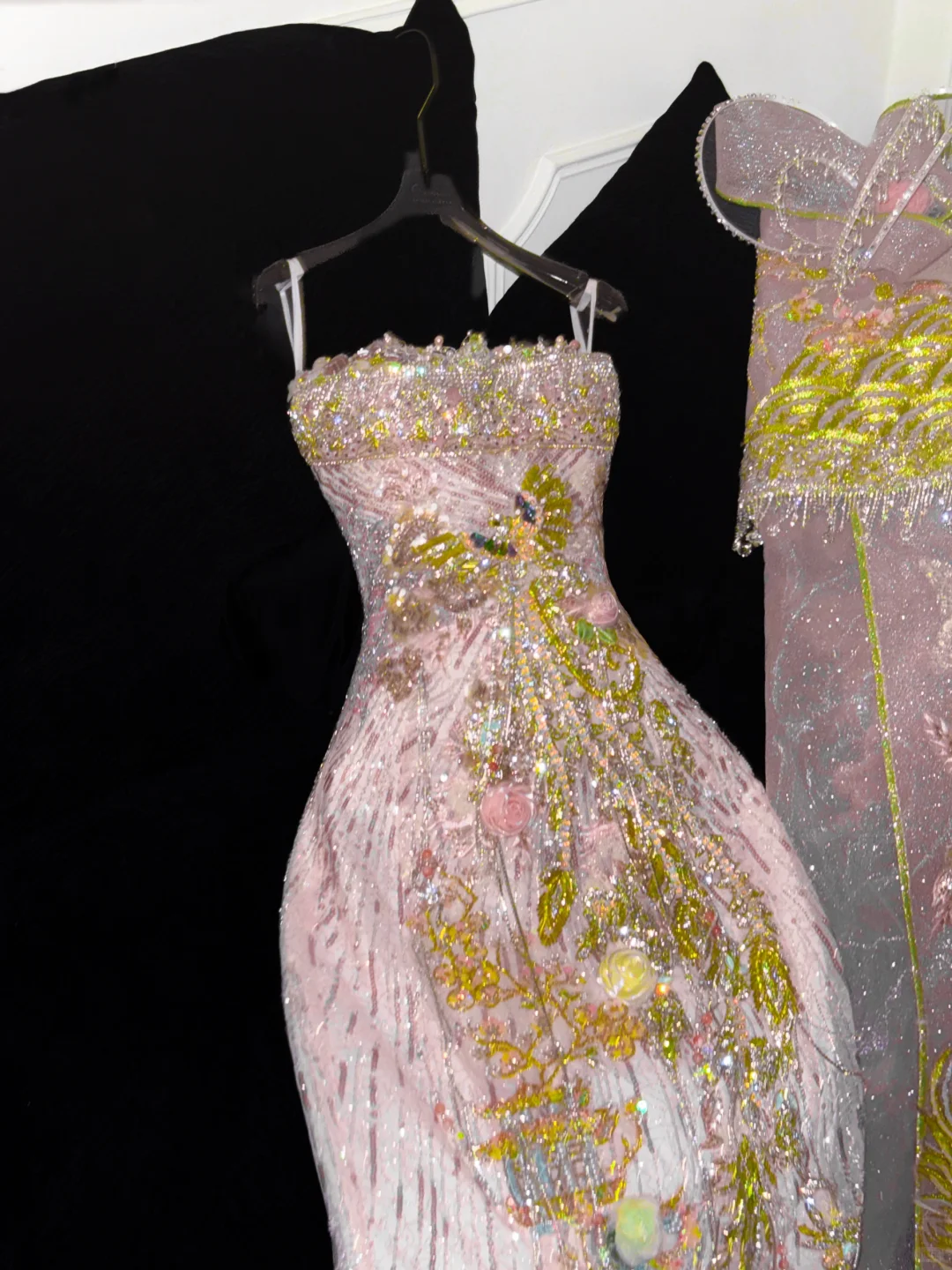 Gorgeous Sparkling Pink Beaded Applique Mermaid Design Exquisite Embroidery Evening Dress Prom Dresses DP6174