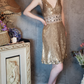 Retro Golden V-neck Sparkling Beaded Sequin Design A-line Short Homecoming Dress DP6058
