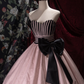 Elegant Pink  Black Striped Bodice Sweetheart Strapless Bow Ball Gown DP8345