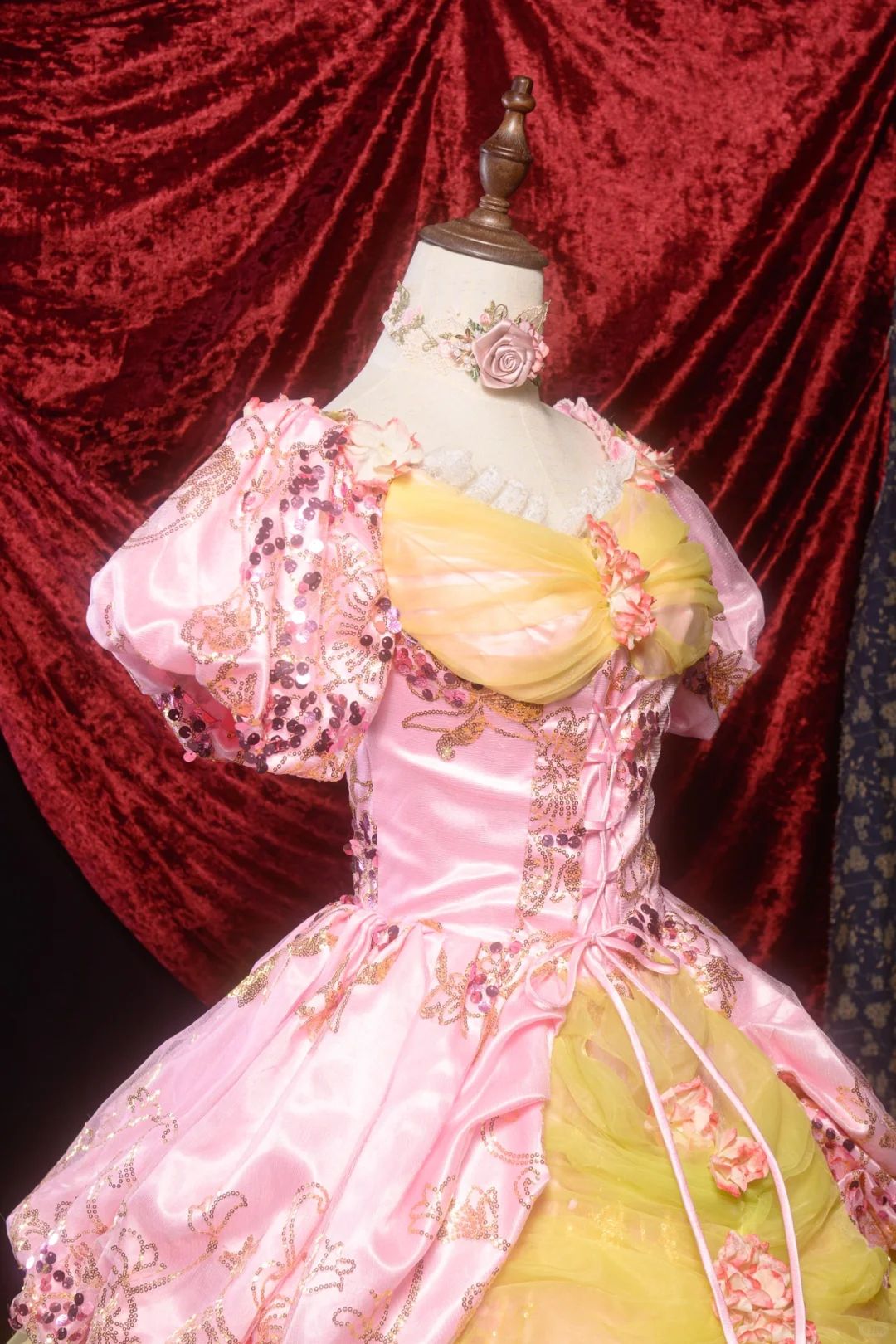 Glamorous Pink Sequined Embroidery Tiered Tulle Puff Sleeves Sweet 16 Quinceanera Ball Gown DP7304