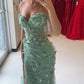 Elegant Sage Green 3D Floral Appliques Prom Dress Sweetheart Mermaid Off-the-shoulder Evening Gown DP7915
