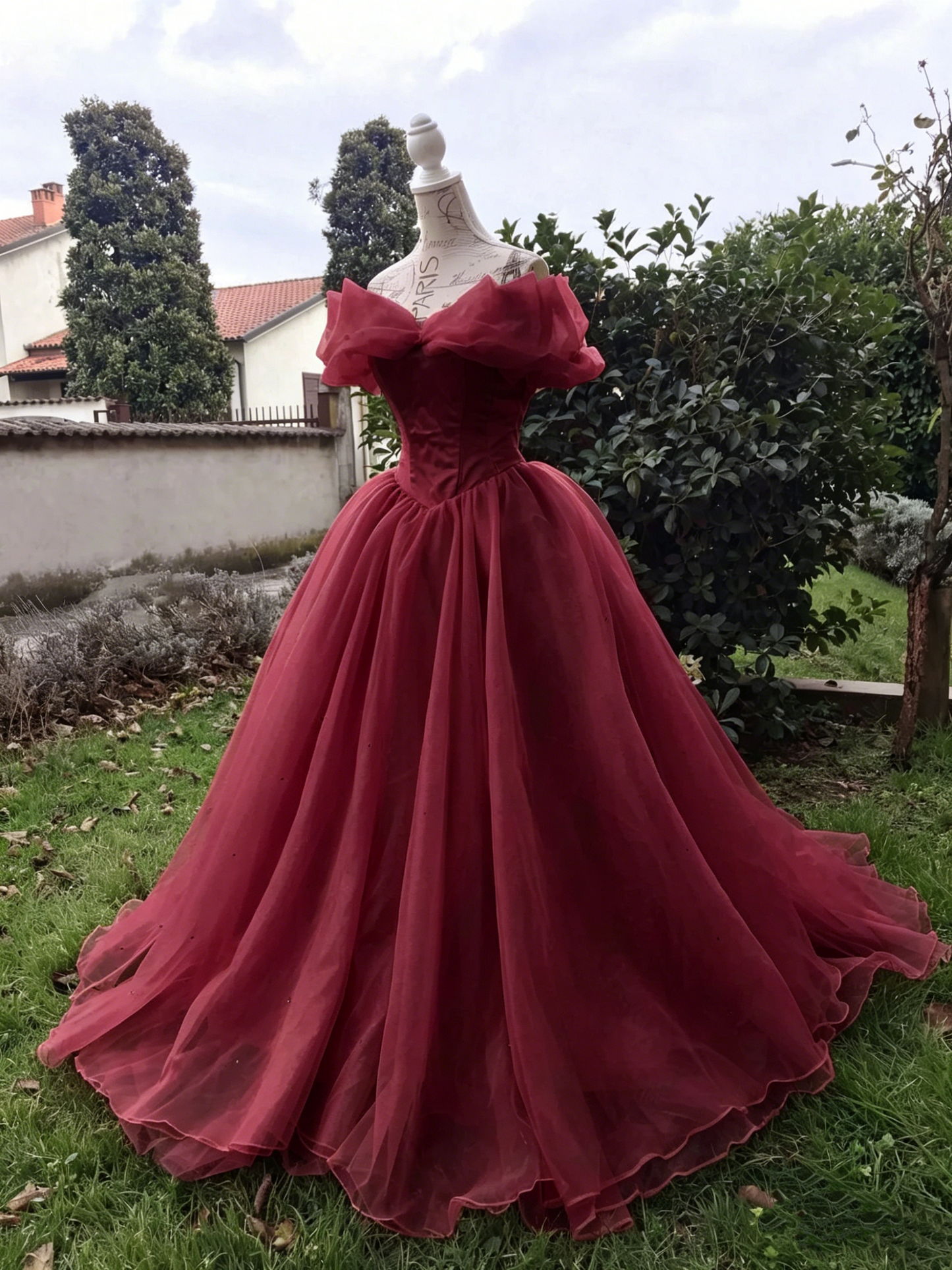 Vintage Off-the-Shoulder Soft Yellow Tulle Ball Gown Cinderella Princess Prom Dress DS4380