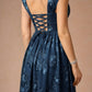 Elegant Navy Blue 3D Floral Applique Square Neck Cap Sleeve A-Line Prom Dress DP8781