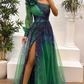 Enchanting Tulle One-Shoulder Gown 3D Floral Applique A-Line Evening Dress DP8109