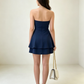 Elegant Navy Blue Strapless Ruffle A-Line Homecoming Dress DP8666