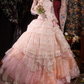 Glamorous Pink Tiered Strapless Lace Floral Sweet 16 Quinceanera Ball Gown DP7410