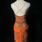 Vintage-Inspired Orange Spaghetti Strap Beaded Embellishment & Leopard Print Prom Dress DP7282
