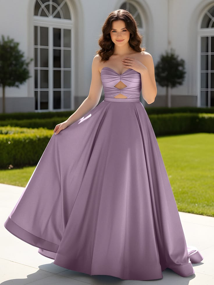 Elegant Lavender Satin Prom Dress Strapless Sweetheart A-Line Evening Party Dress DP8193