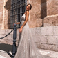 Shiny Glitter Deep V-Neck Tulle Prom Dress A-Line Spaghetti Straps Evening Dress DP8145