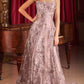 Glamorous Spaghetti Strap Tulle A-Line Prom Dress 3D Floral Lace Applique Glitter Formal Evening Gown DP8205