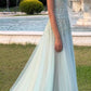 Glamorous Dusty Blue Embroidered Lace Prom Dress Tulle Beaded Evening Gown DP7914