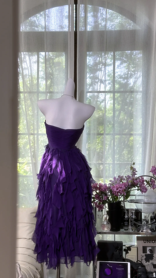 Elegant Purple Sweetheart Strapless Romantic A-Line Chiffon Tiered Evening Dress Prom Dresses DP6143