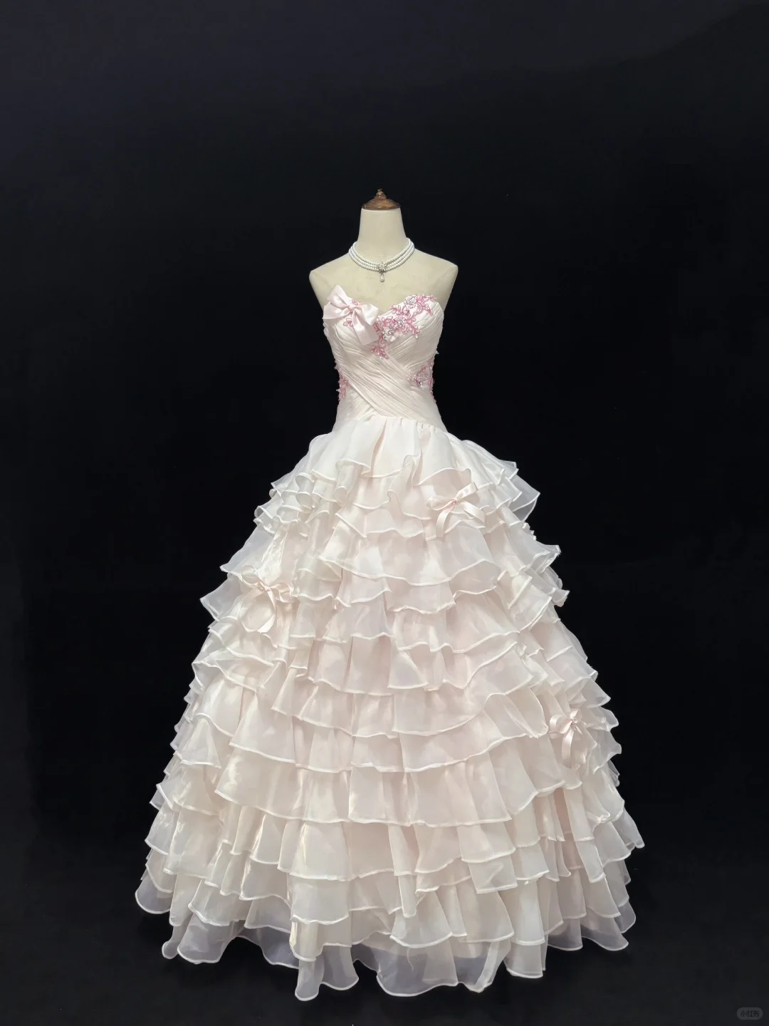 Chic Pink Strapless Floral Beaded Tiered Ruffles Sweet 16 Quinceanera Ball Gown DP7367