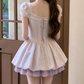 Cute Lavender Floral Square Neck Puff Sleeve A-Line Ruffle Trim Homecoming Dress DP8770