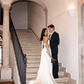 Elegant Ivory Strapless Satin Strapless Neck Drape Sash Wedding Dress DP8395