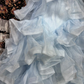 Vintage Light Blue Strapless Ruffled Tiered Floral A-Line Quinceañera Ball Gown DP7062