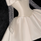 Elegant Ivory Off-the-shoulder Simple Design A-Line Satin Short Homecoming Dress Party Dress DP6195