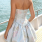 Cute Light Blue Floral Jacquard Strapless A-Line Bubble Hem Homecoming Dress DP8504