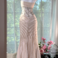Gorgeous Pink Embroidery Spaghetti Strap Mermaid Chiffon Prom Dress Evening Dress DP6309