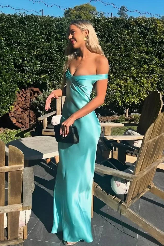 Enchanting Off-the-shoulder Satin Mermaid Floor-length Prom Dress Evening Dress DP6328