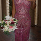 Vintage Pink Beaded Prom Dress Sheath Evening Dress Straps Party Dress Long Formal Dress DP6868