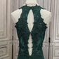Elegant Emerald Green Sleeveless Lace Evening Gown Chiffon Train Prom Dress DP7603