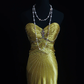 Glamorous Golden Yellow Satin Mermaid Strapless Sweetheart Beaded Formal Evening Gown DP7371