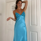 Blue V Neck Backless Sheath Long Party Dress Wedding Guest Dress, DP3174