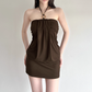 Cute Brown Halter-neck Sheath Short Summer Dresses Party Dress Homecoming Dress DP6341