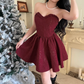 Vintage Burgundy Sweetheart Strapless A-Line Sleeveless Short Summer Dresses Party Dress Homecoming Dress DP6395