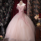 Elegant Pink Off-the-Shoulder Floral Lace Appliques Sweet 16 Quinceanera Ball Gown DP8339