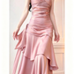 Gorgeous Spaghetti Strap Ruched Satin Mermaid Evening Gown Ruffle Formal Prom Dress DP2931