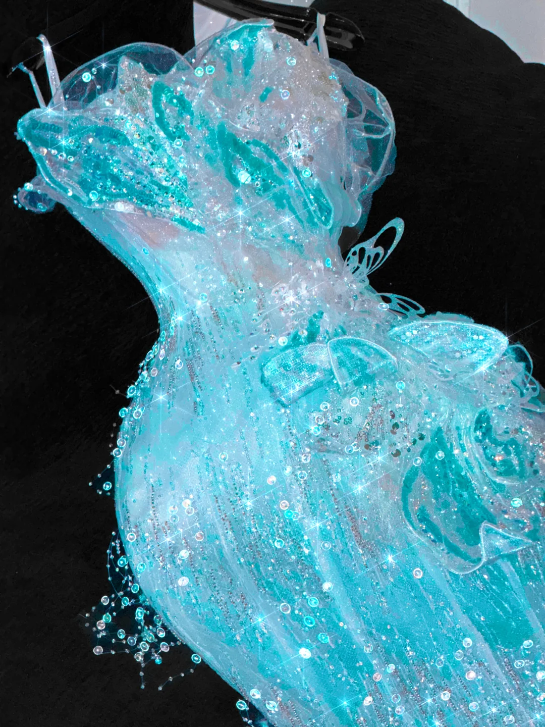 Gorgeous Sparkling Blue Beaded Sequin Mermaid Elegant Chiffon Tulle Evening Dress Prom Dresses DP6149