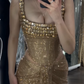 Gold Straps Beading Mermaid Long Party Dress Birthday Outfits DP3963