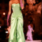 Green Strapless Sheath Velvet Satin Vintage Evening Dress, DP2662