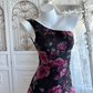 Vintage Floral Print One-Shoulder Tiered Chiffon Evening Gown DP8292