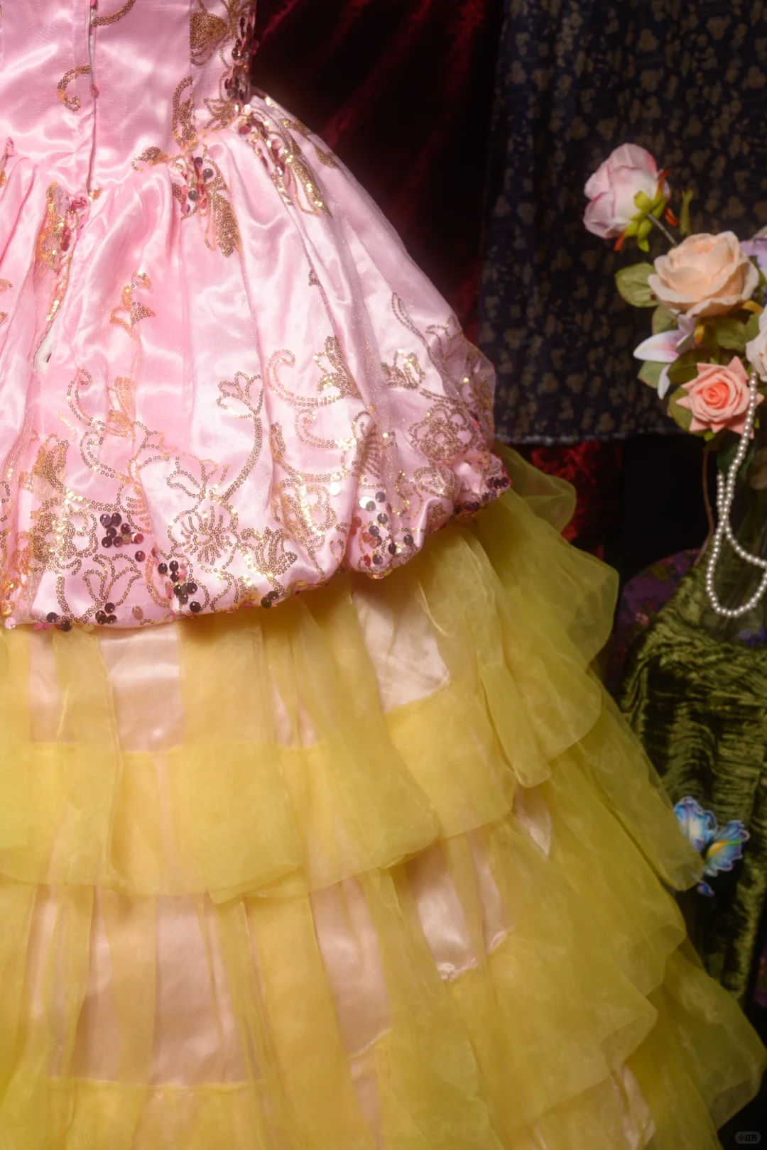 Glamorous Pink Sequined Embroidery Tiered Tulle Puff Sleeves Sweet 16 Quinceanera Ball Gown DP7304