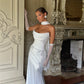 Elegant Ruched Satin Strapless Bridal Gown Vintage Inspire Floor-Length Train Wedding Dress DP8428