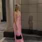 Pink Spaghetti Straps Satin Long Party Dress Wedding Guest Dress, DP3385