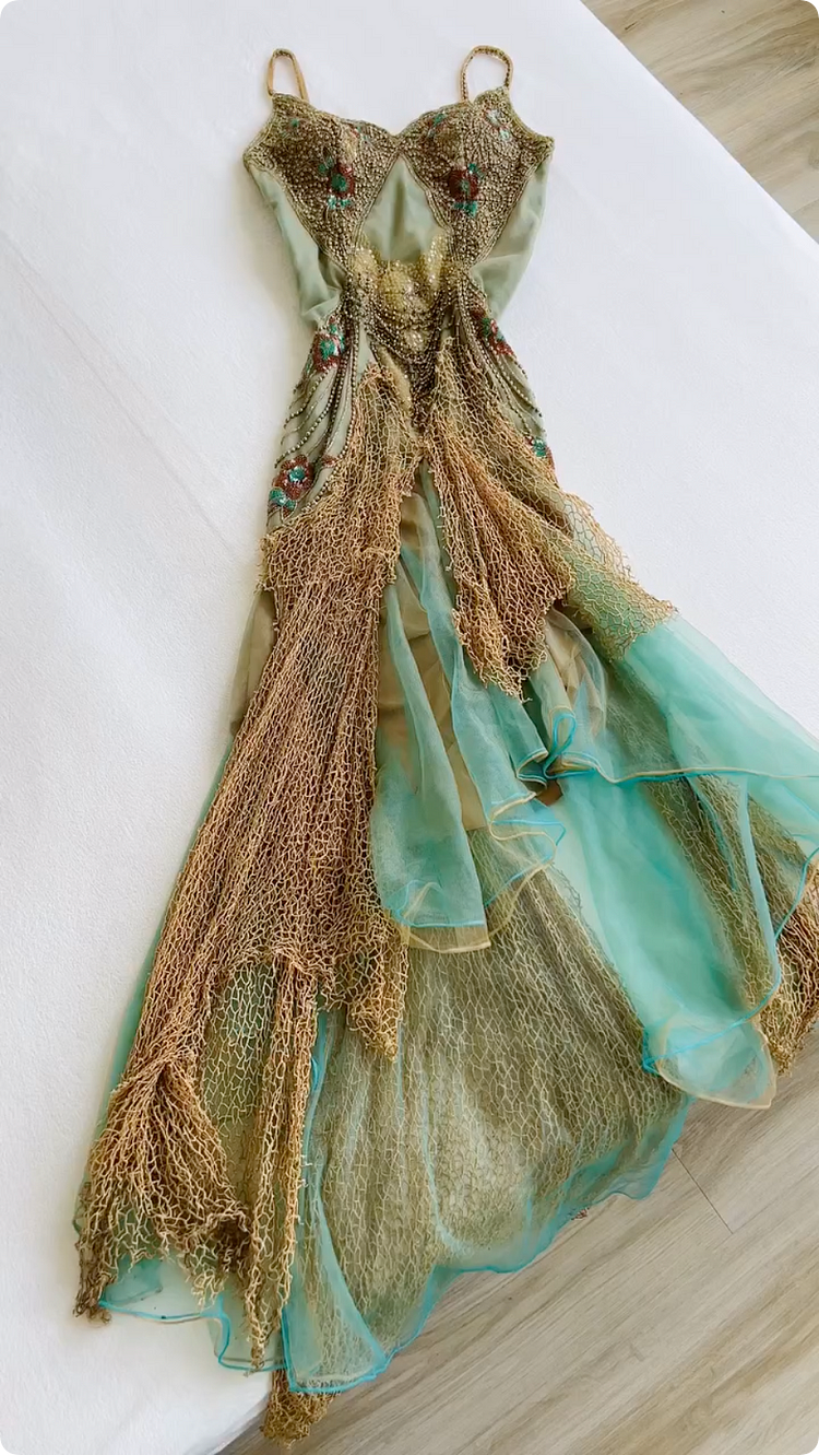 Robe de bal vintage verte en mousseline de soie brodée de perles, coupe trapèze, bretelles spaghetti, robe de soirée longue, robe formelle DP6669