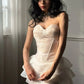 Vintage Ivory A-Line Homecoming Dress Shiny Sweetheart Party Dress Short Strapless Tiered Cocktail Dress, DP6599