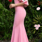 Elegant Pink Mermaid Floral Print Off-the-Shoulder Evening Gown Party Dress DP8581