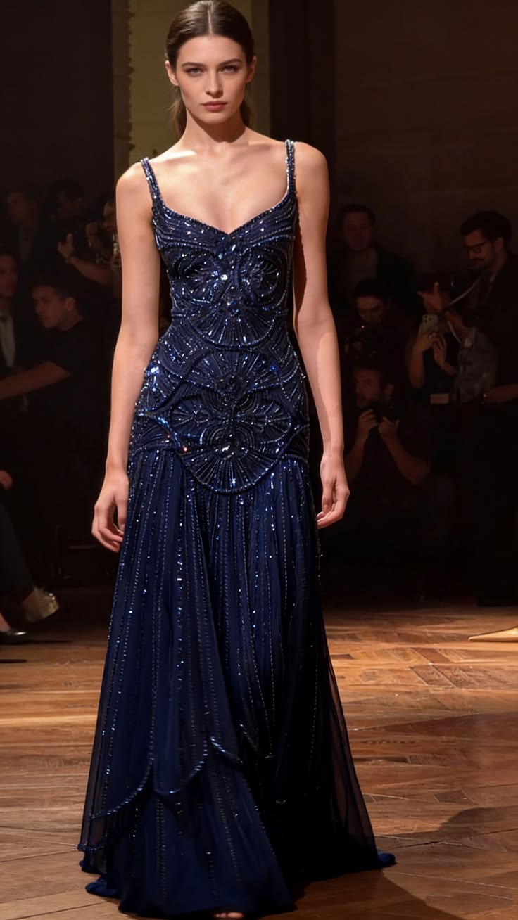 Vintage Sparkling Beaded Mermaid Straps Evening Dress DP8083