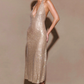 Robe de bal fourreau vintage à paillettes brillantes, col en V, robe de soirée longue et formelle, DP6609