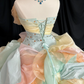 Unique Pastel Rainbow Strapless 3D Floral Applique Ruffled Layers Sweet 16 Quinceanera Ball Gown DP7273