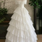 Romantic Ivory Off-the-Shoulder Tiered Lace A-Line Wedding Dress DP8616