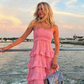 Vintage White Ruched Ruffle Maxi Evening Dress Romantic Tiered Spaghetti Strap Party Dress DP1687
