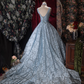 Elegant Blue Floral Lace Sleeveless V-Neck Ball Gown DP8351